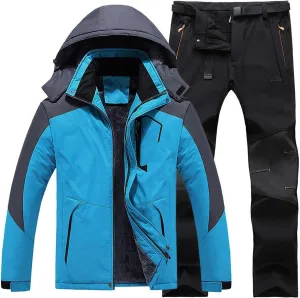 Mens Ski Jacket Suits 2 Pices Waterproof Fleece Lined Windproof Coat&Pant Snow Hiking Parka Windbreaker Athletic Jacket