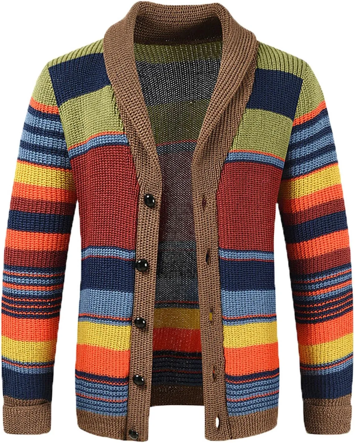 Mens Striped Sweaters Fall Colorful Knit Sweater Long Sleeve Button Down Sweatshirts Casual Cardigan Sweaters