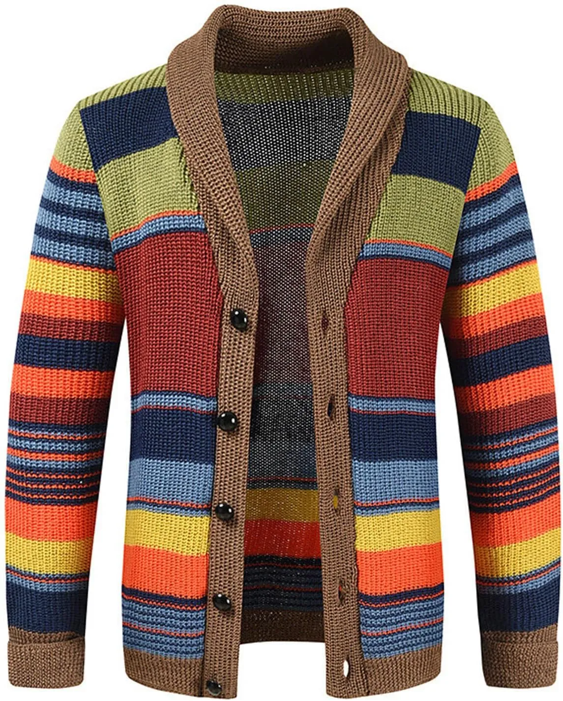 Mens Striped Sweaters Fall Colorful Knit Sweater Long Sleeve Button Down Sweatshirts Casual Cardigan Sweaters