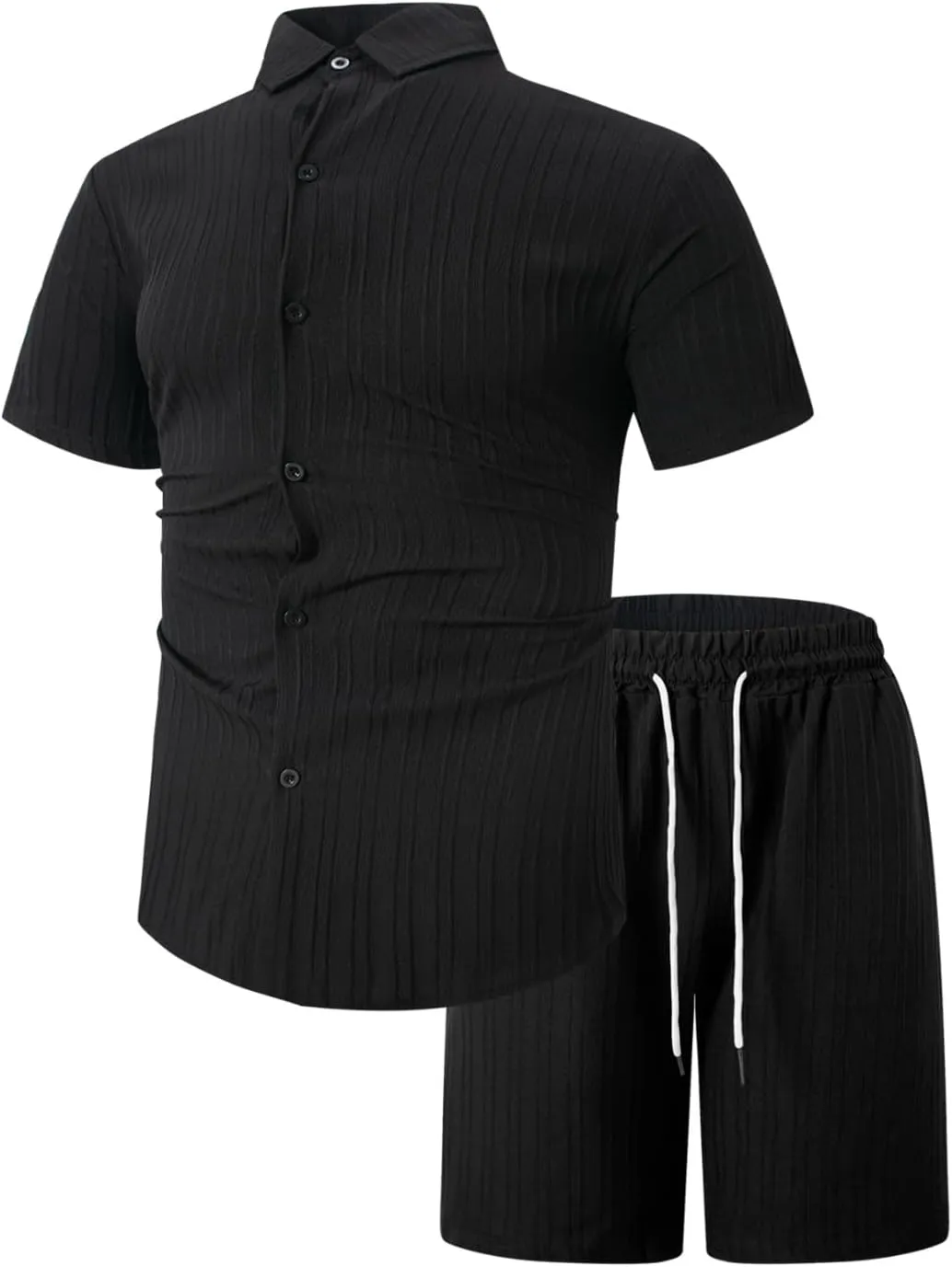 Mens Summer 2 Piece Outfits for Vacation Beach Hawaiian Short Sleeve Button Down Cotton Linen Cuban Shirts and Shorts Sets