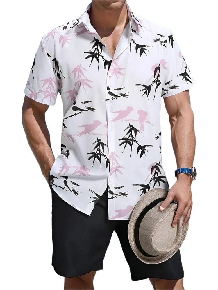 Men's Summer Casual Shirt & Shorts Set - Short-Sleeved Striped Patchwork Beachwear