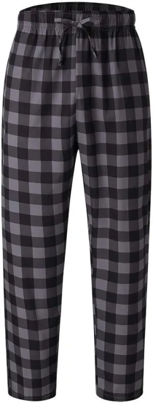 Mens Summer Pajama Pants Cotton Woven Plaid Lounge Sleepwear Pockets Lightweight Comfort Casual Pants Pj Bottoms