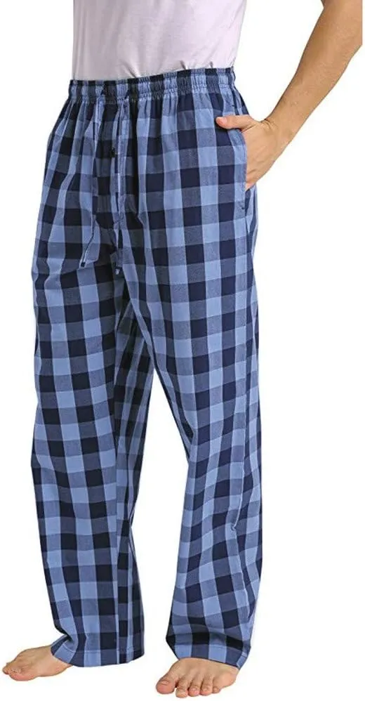 Mens Summer Pajama Pants Cotton Woven Plaid Lounge Sleepwear Pockets Lightweight Comfort Casual Pants Pj Bottoms
