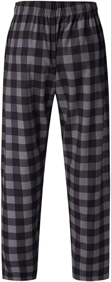 Mens Summer Pajama Pants Cotton Woven Plaid Lounge Sleepwear Pockets Lightweight Comfort Casual Pants Pj Bottoms
