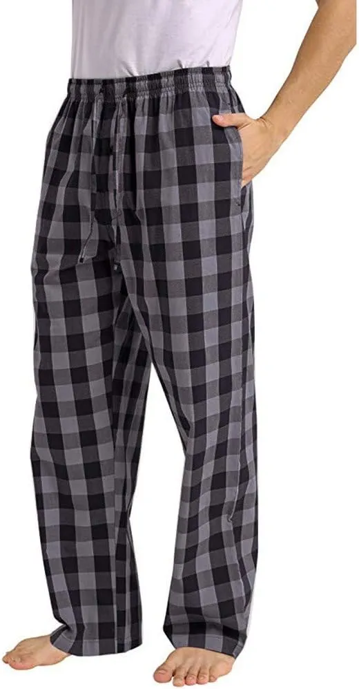 Mens Summer Pajama Pants Cotton Woven Plaid Lounge Sleepwear Pockets Lightweight Comfort Casual Pants Pj Bottoms