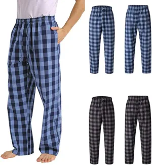 Mens Summer Pajama Pants Cotton Woven Plaid Lounge Sleepwear Pockets Lightweight Comfort Casual Pants Pj Bottoms
