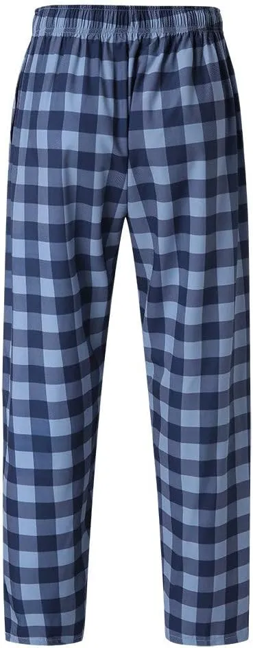 Mens Summer Pajama Pants Cotton Woven Plaid Lounge Sleepwear Pockets Lightweight Comfort Casual Pants Pj Bottoms