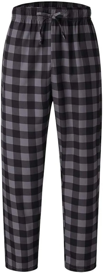 Mens Summer Pajama Pants Cotton Woven Plaid Lounge Sleepwear Pockets Lightweight Comfort Casual Pants Pj Bottoms