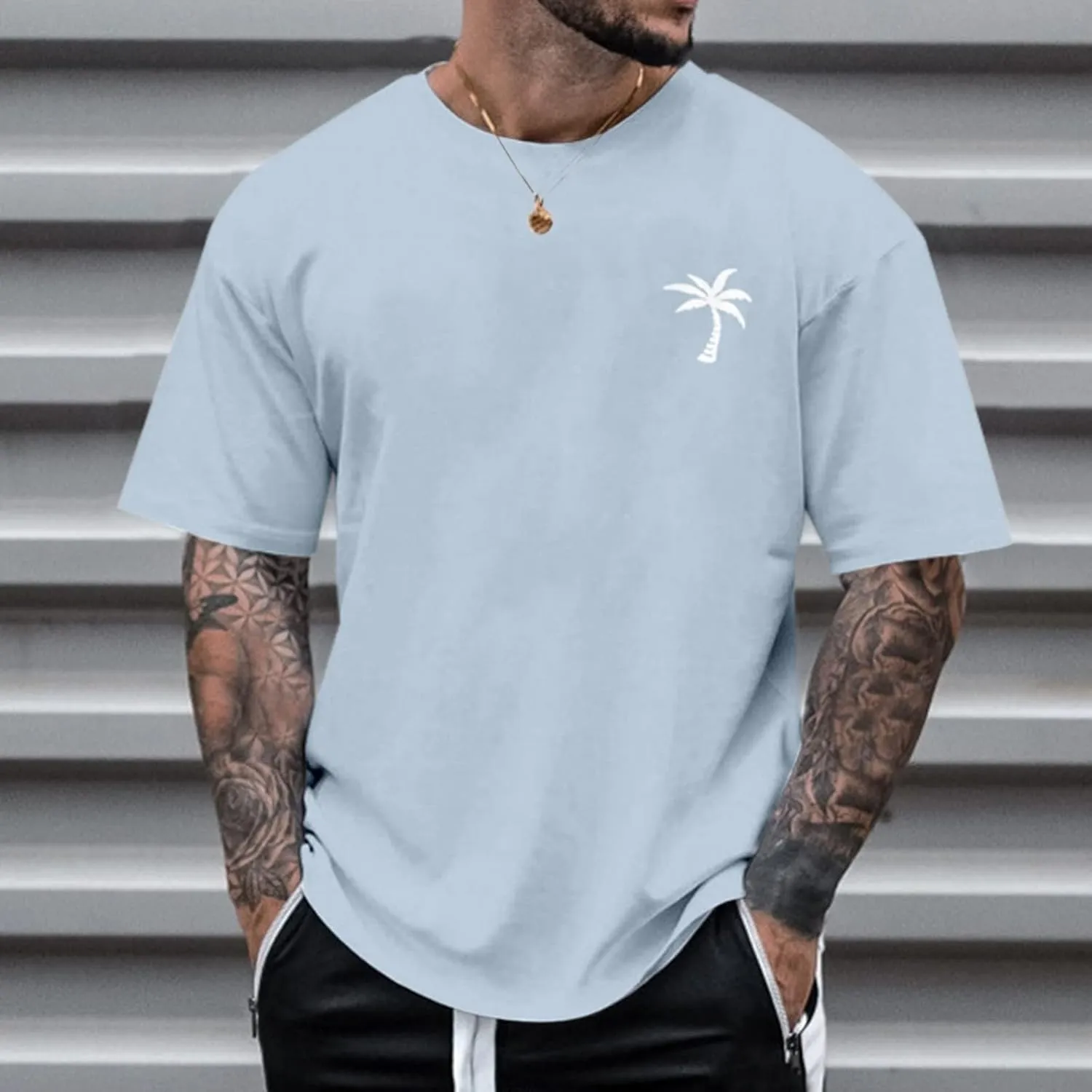 Men's Summer Short Sleeve Palm Tree Print T-Shirts Lightweight Quick Dry Casual Loose Fit Graphic Tee Shirts 2025