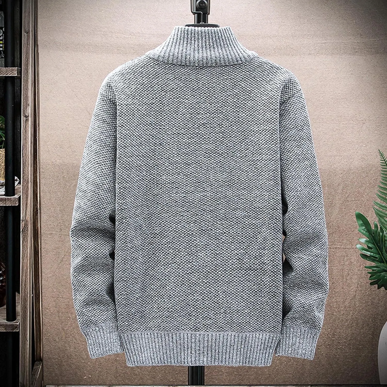 Mens Sweater Jackets Casual Stand Collar Knitted Sweater Cardigan Lightweight Fleece Lined Full Zip Knitwear Coat