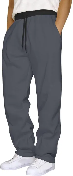 Men's Sweatpants Open Bottom Straight Leg Trousers Baggy Lounge Running Athletic Joggers Pants with Pockets