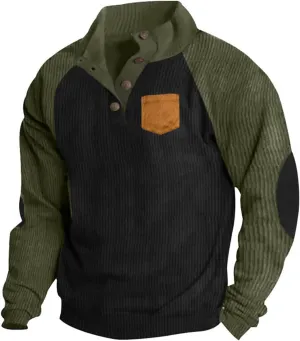 Men'S Sweatshirts Long Sleeve Vintage Corduroy Button Stand Collar 1/4 Zip Pullover Sweaters