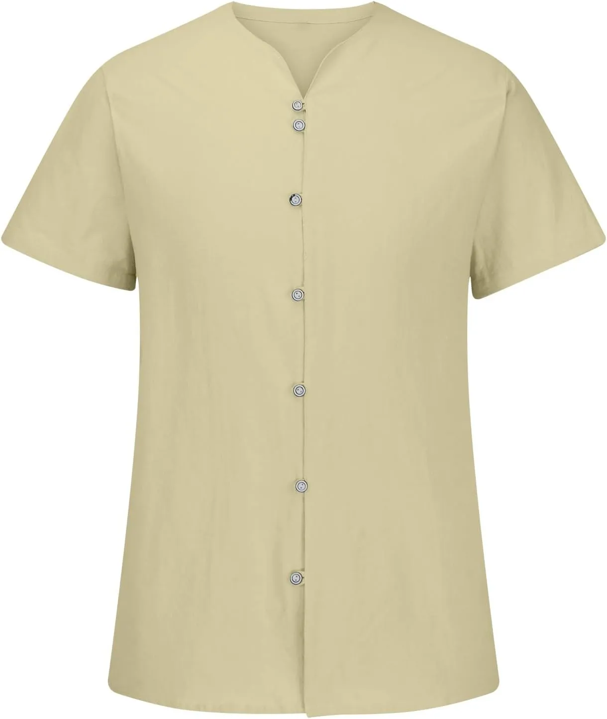 Men's T-Shirts Cotton Linen Short Sleeve Button Down Shirt Summer Loose Fit Solid Business Casual Shirts Beach Shirt