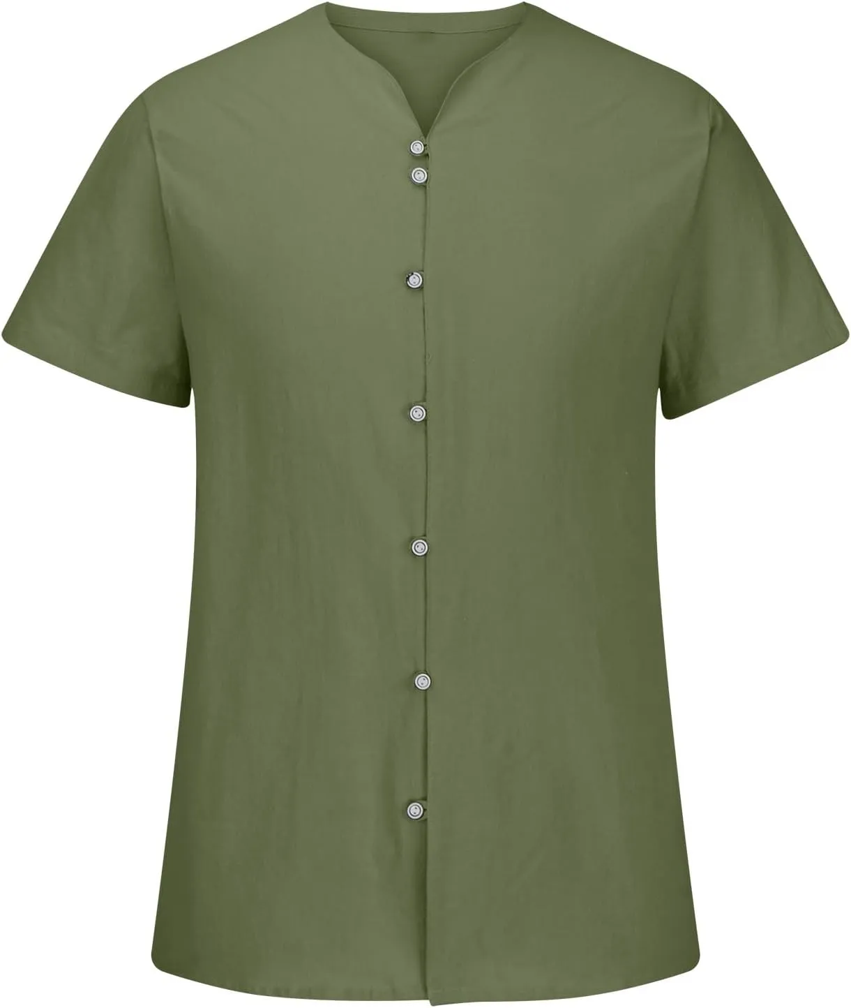 Men's T-Shirts Cotton Linen Short Sleeve Button Down Shirt Summer Loose Fit Solid Business Casual Shirts Beach Shirt