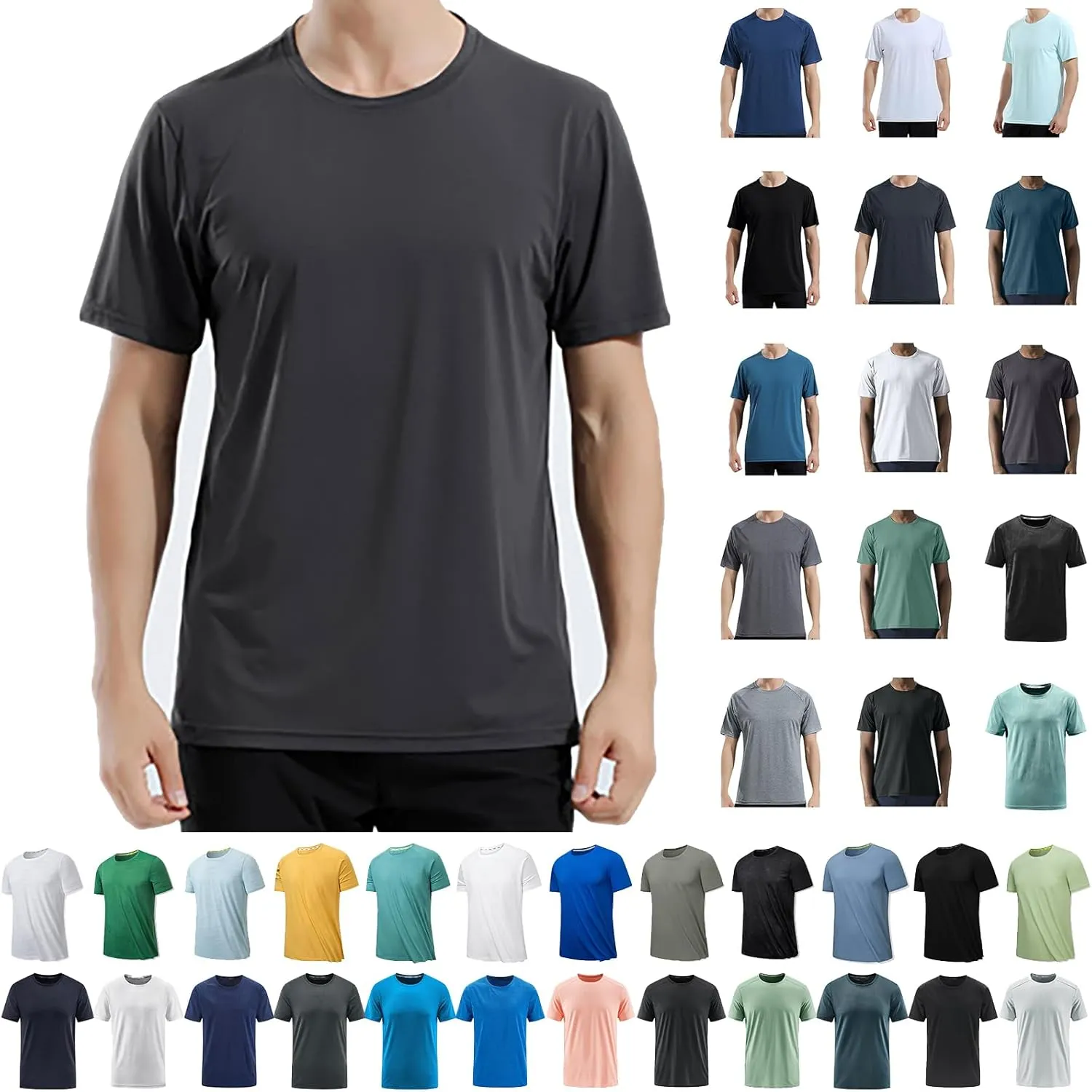 Men's T-Shirts Quick Dry T Shirt Crewneck Short Sleeve 2024 Men Running Workout Tee Tops Moisture Wicking Oversized Outfits