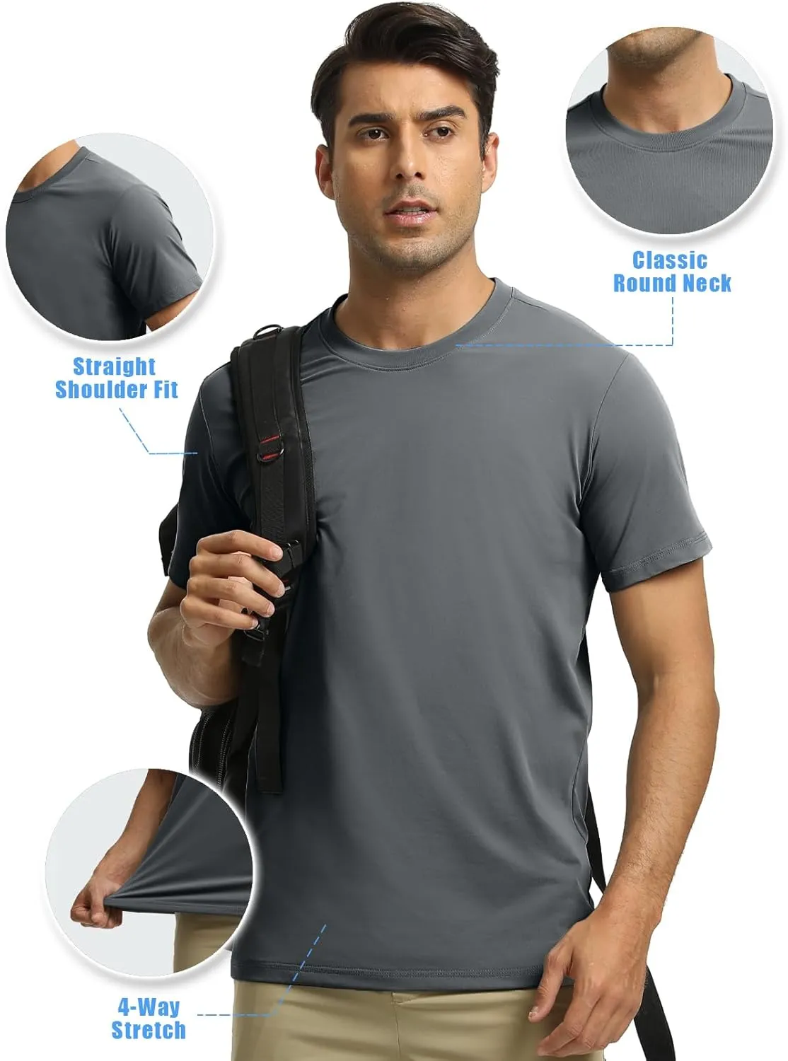 Men's T-Shirts Soft Lightweight Short Sleeve Tee, Crew Neck Moisture Wicking Shirt for Casual Running Workout Swim