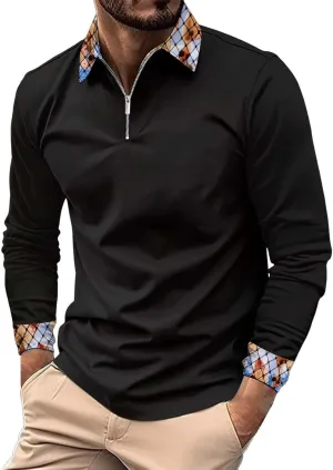 Men's T-Shirts Spring and Autumn Casual Long Sleeve Button Solid Color Long Sleeve T Stain Guard Polo Shirts for Men