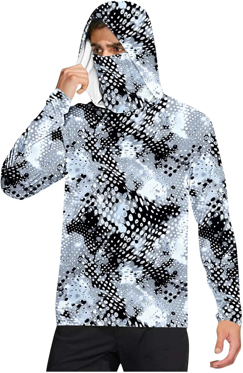 Mens UPF 50  Fishing Shirts Tops Long Sleeve UV Sun Protection Rash Guard Lightweight Sun Hoodie with Face Mask