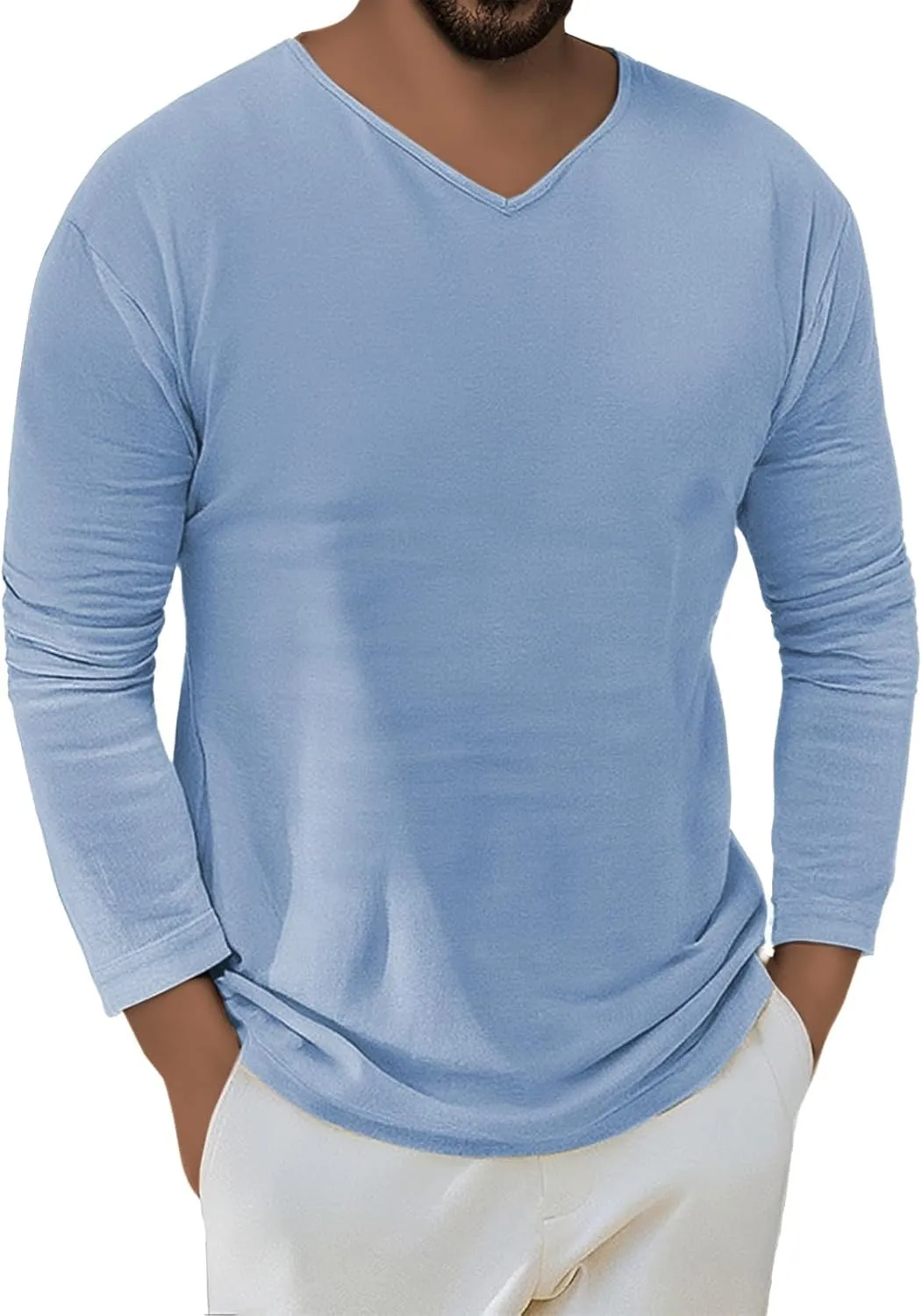 Mens V Neck Sweater, Basic Slim Fit Pullover, V-Neck Dress Sweater for Men Big & Tall Blouse Tee Tops