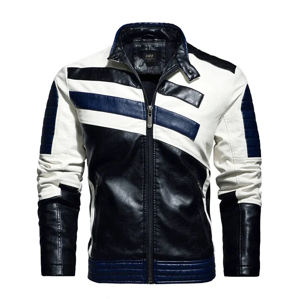 Mens Vintage Fusion Biker jacket Men Fashion Leather Jacket Male Embroidery Bomber Coat Winter