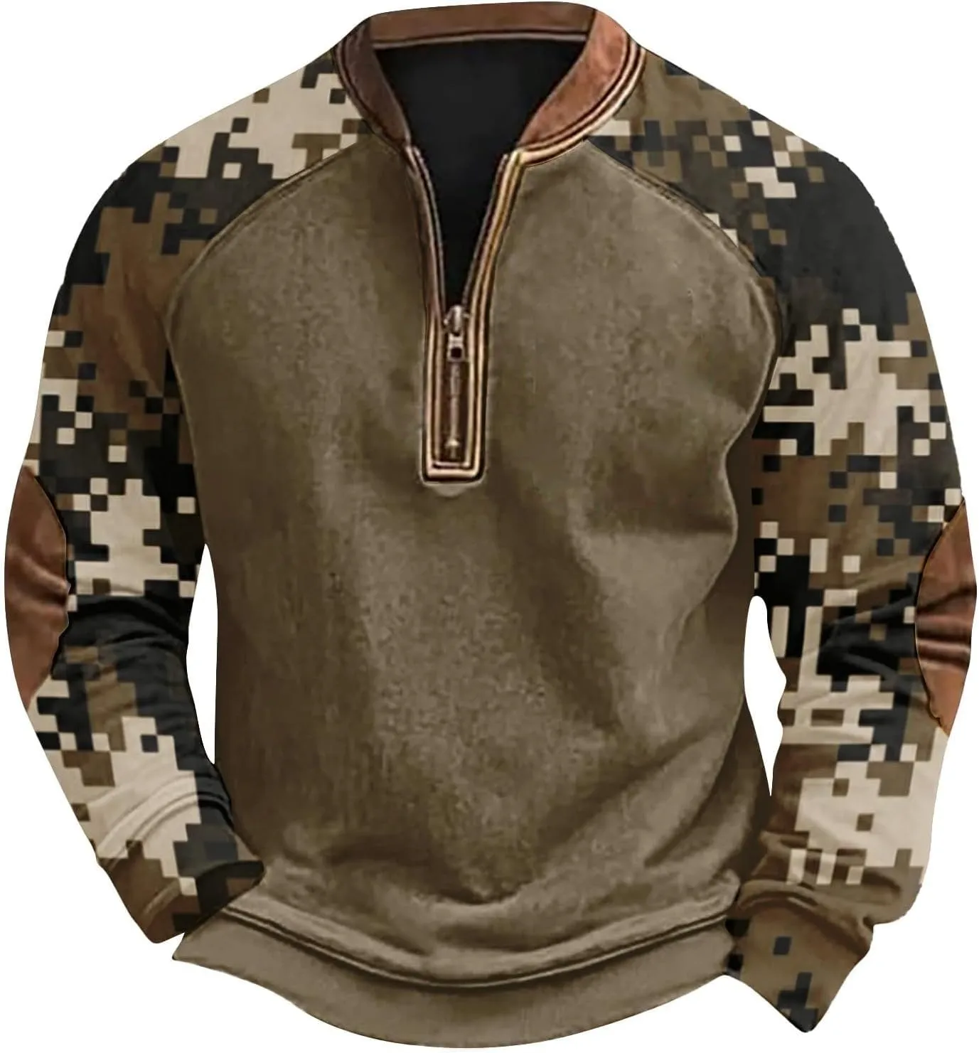 Men's Vintage Quarter Zip Sweatshirt Collared Pullover Shirt Casual Camo Long Sleeve Outdoor Workout Fall Top Clothes