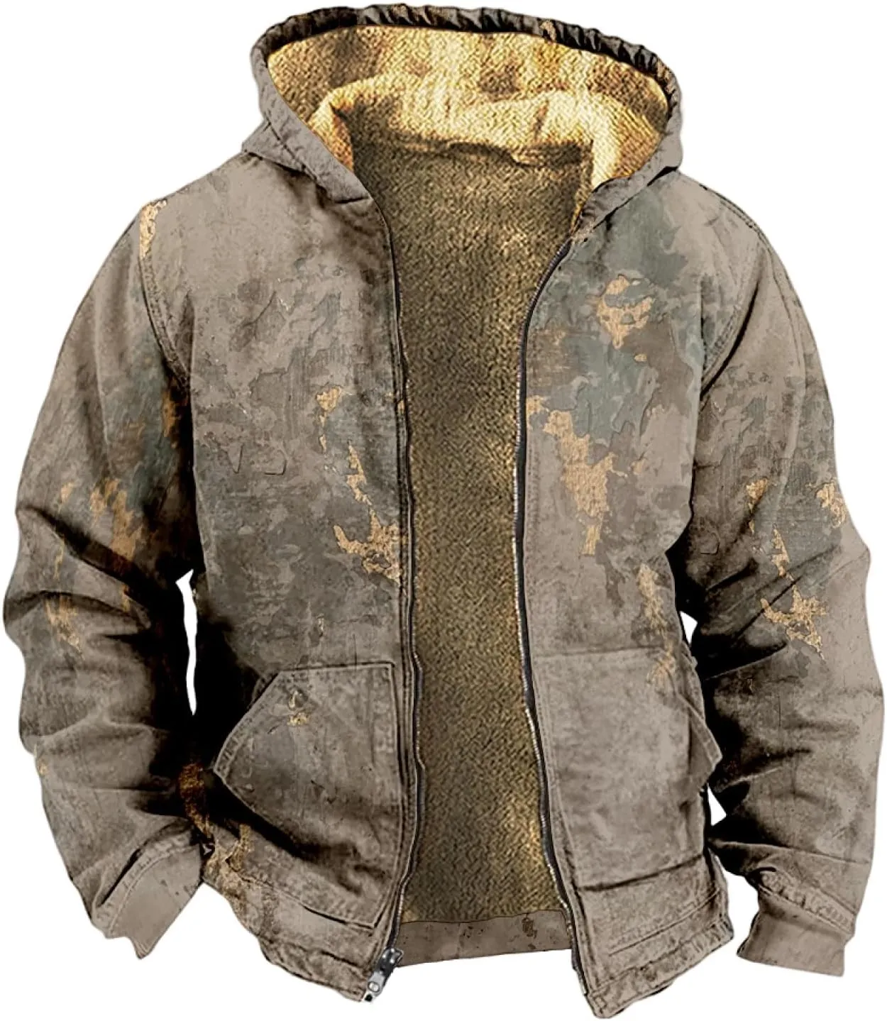 Mens Winter Coat With Hood Fleece Lined Zipper Graphic Coat Thermal Heavy Big And Tall Jacket