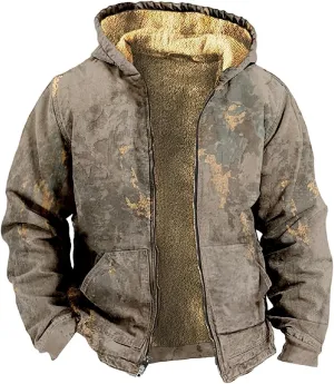 Mens Winter Coat With Hood Fleece Lined Zipper Graphic Coat Thermal Heavy Big And Tall Jacket