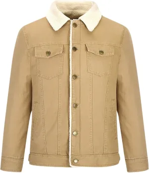 Mens Winter Jackets Sherpa Lined Thick Thermal Fleece Trucker Coat Button Long Sleeve Heavyweight Warm Outwear Pocket
