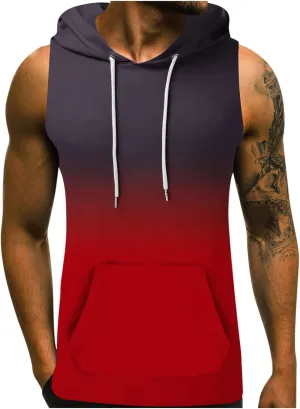 Men's Workout Hooded Tank Tops Sleeveless Gym Hoodies Bodybuilding Muscle Cut Off T Shirt Sports Training Tank Top