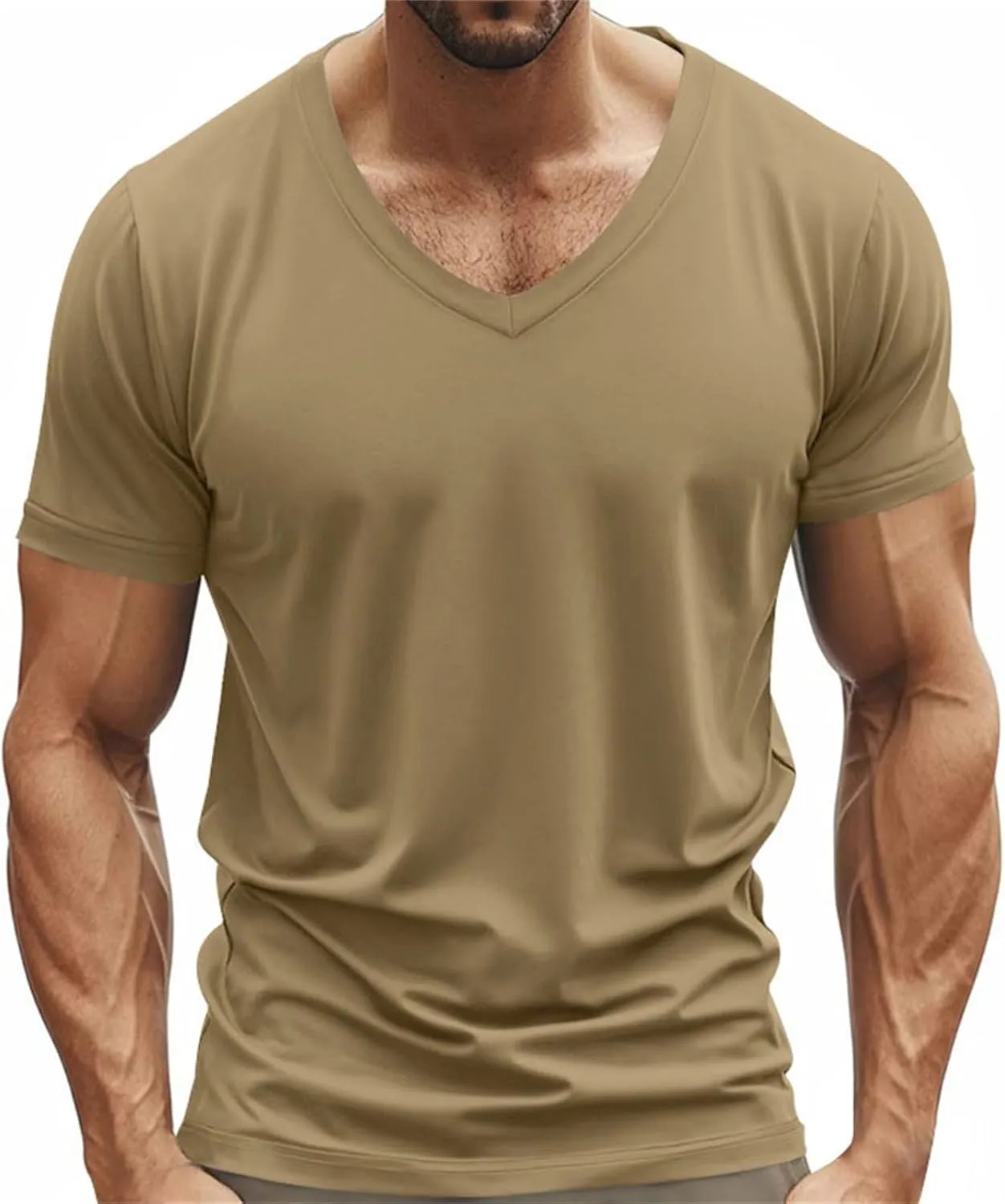 Men's Workout Shirts Stretch Slim V Neck Bodybuilding T-Shirts Athletic Gym Short Sleeve Tee Tops Hipster Muscle Shirt