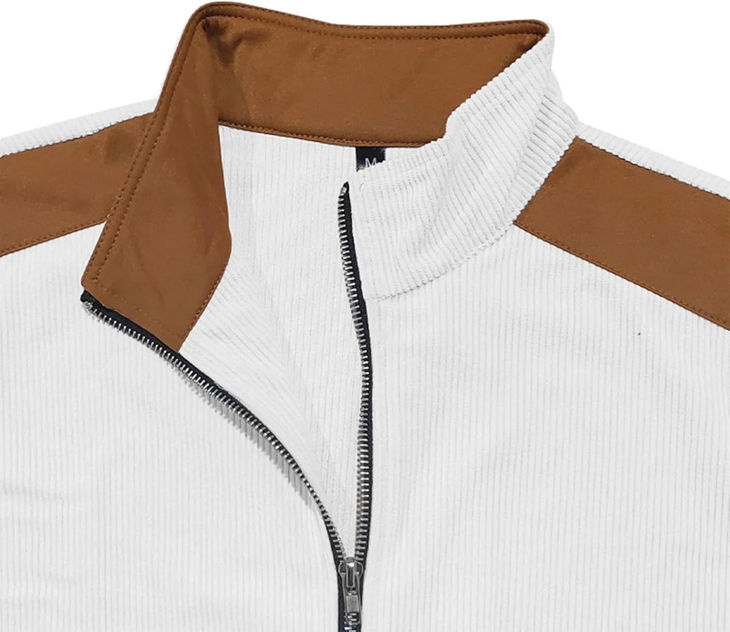 Mens Zip Up Jacket Casual Stand Collar Long Sleeve Corduroy Coat With Elbow Patch Loose Patchwork Streetwear Jackets