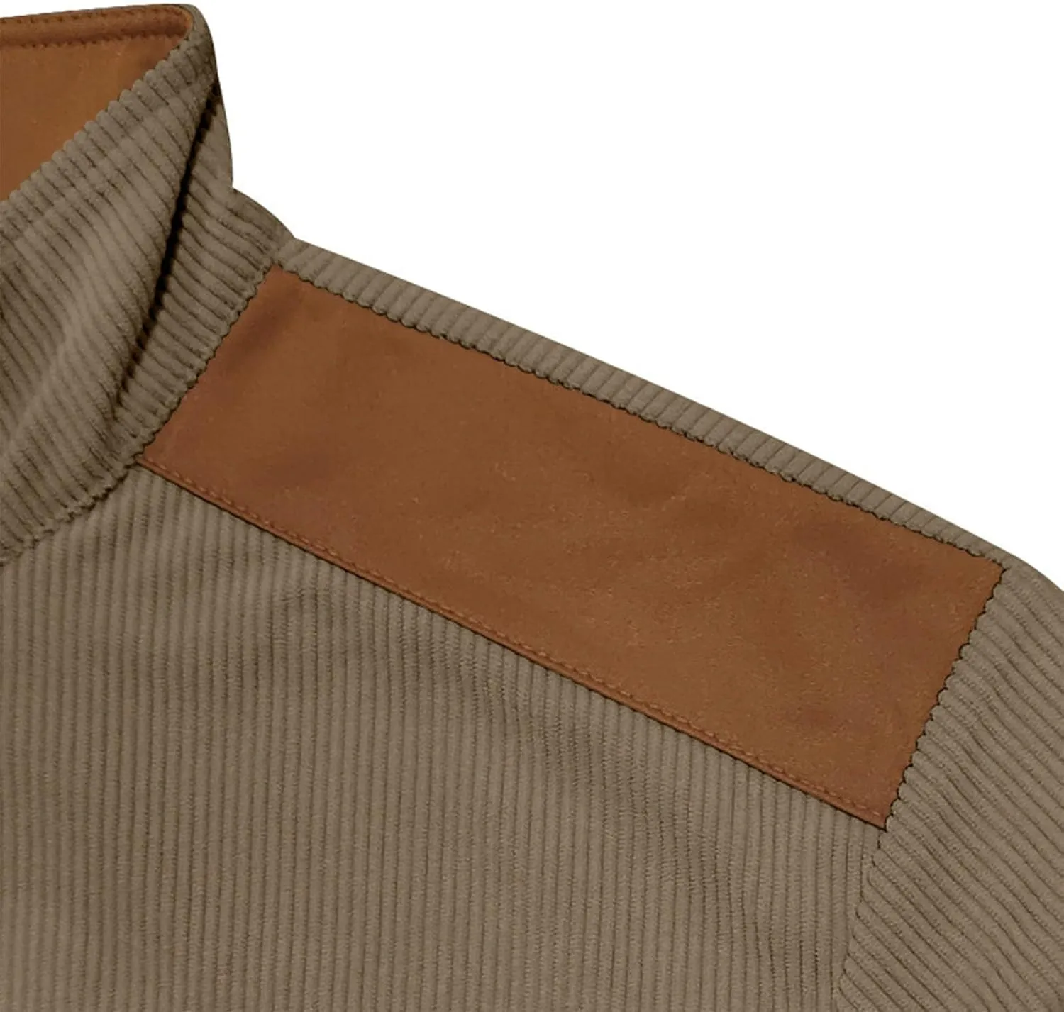 Mens Zip Up Jacket Casual Stand Collar Long Sleeve Corduroy Coat With Elbow Patch Loose Patchwork Streetwear Jackets