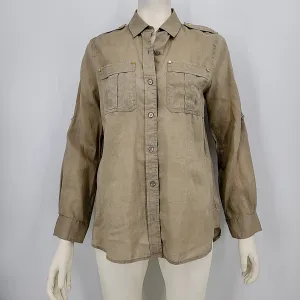 Michael Michael Kors Women Brown Long Sleeve Button-Down Shirt Medium
