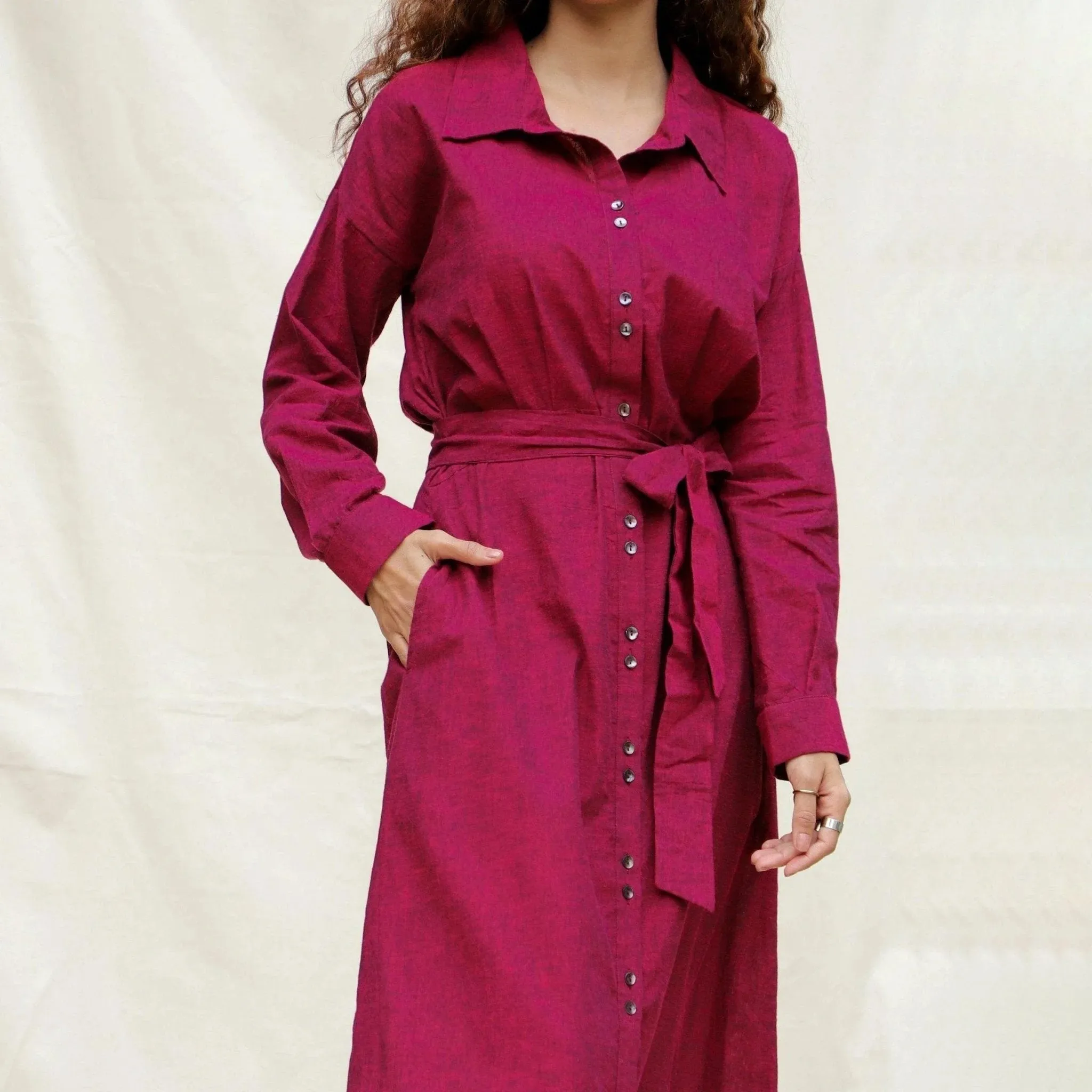 Mulberry Cotton Pleated Button-Down Maxi Dress
