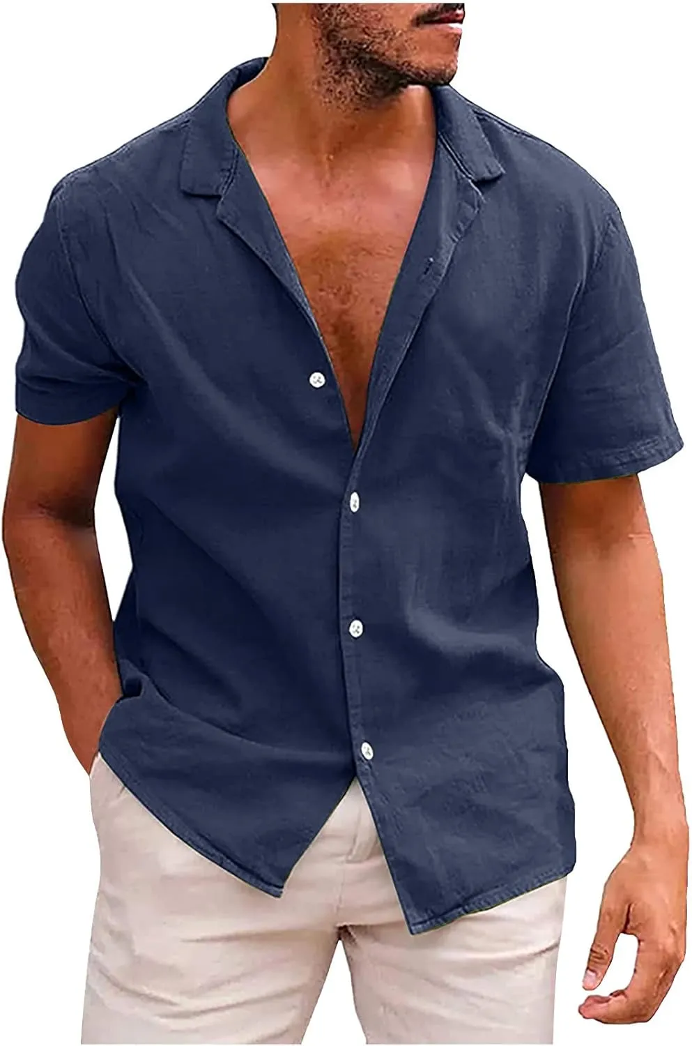 Muscularfit Button Down Shirt Men 2024 Summer Cotton Linen Short Sleeve Causal Shirt Big and Tall Solid Beach Collar Tshirt