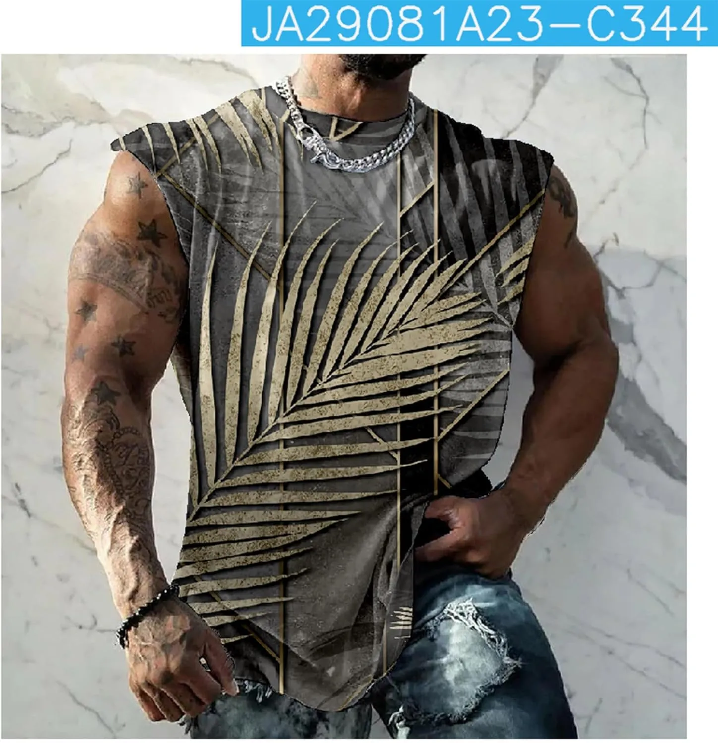 Muscularfit Funny Print Graphic Tee Shirts Mens Summer Casual Loose Sleeveless Crew Neck Tank Tops Hawaiian Beach Vest Shirts