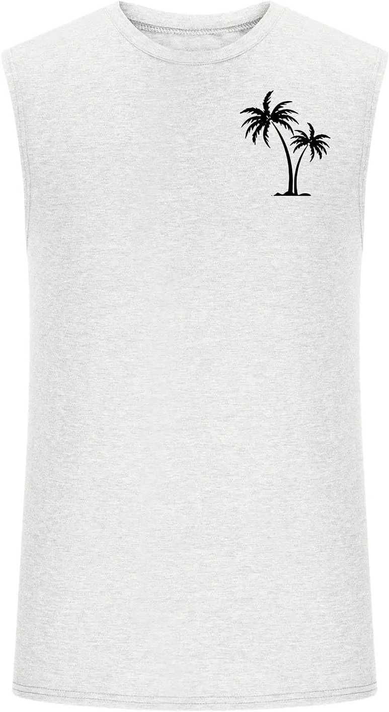 Muscularfit Men's Tank Tops Loose Fit Sleeveless Crewneck Shirts Tops Summer Casual Palm Tree Print Hawaiian Beach Shirts Tee