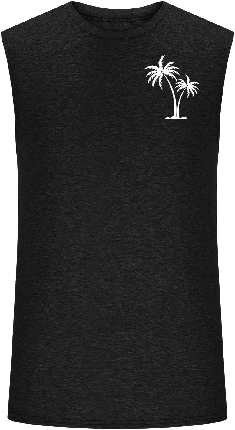 Muscularfit Men's Tank Tops Loose Fit Sleeveless Crewneck Shirts Tops Summer Casual Palm Tree Print Hawaiian Beach Shirts Tee