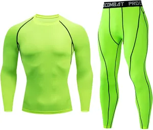 NaRHbrg Men's Sports Running Workout Set Compression Shirt Pants Top Long Sleeve Sports Tight Base Layer Quick Dry
