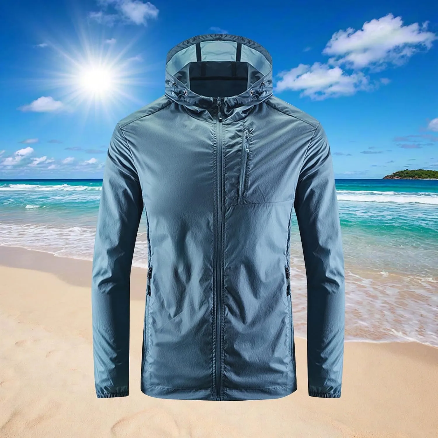 NATHGAM Men's Raincoat Lightweight Waterproof UPF 50  Sun Protection Hooded Shirt Slim Fit Hiking Fishing Outdoor Windbreaker