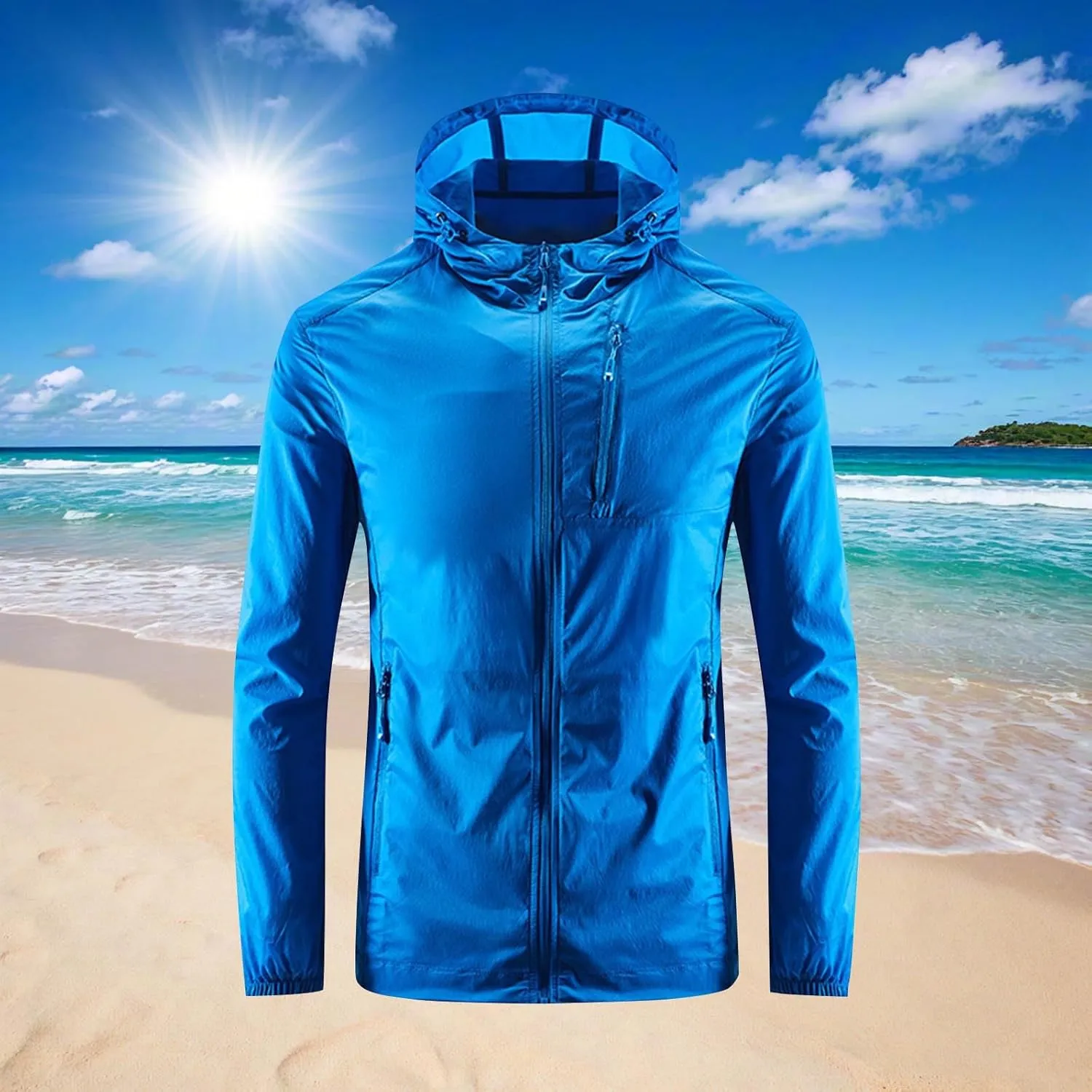 NATHGAM Men's Raincoat Lightweight Waterproof UPF 50  Sun Protection Hooded Shirt Slim Fit Hiking Fishing Outdoor Windbreaker
