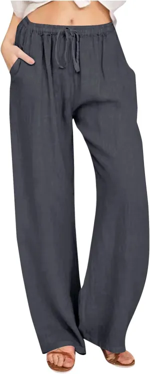 NATHGAM Womens Cotton Tapered Sweatpants Casual Lightweight Loose Fitted Pants Elastic Waist Plus Size Lounge Long Trousers