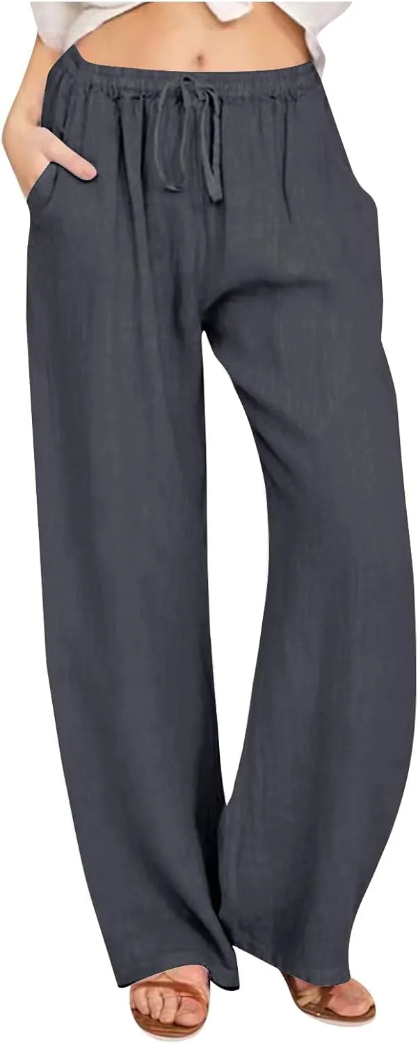 NATHGAM Womens Cotton Tapered Sweatpants Casual Lightweight Loose Fitted Pants Elastic Waist Plus Size Lounge Long Trousers