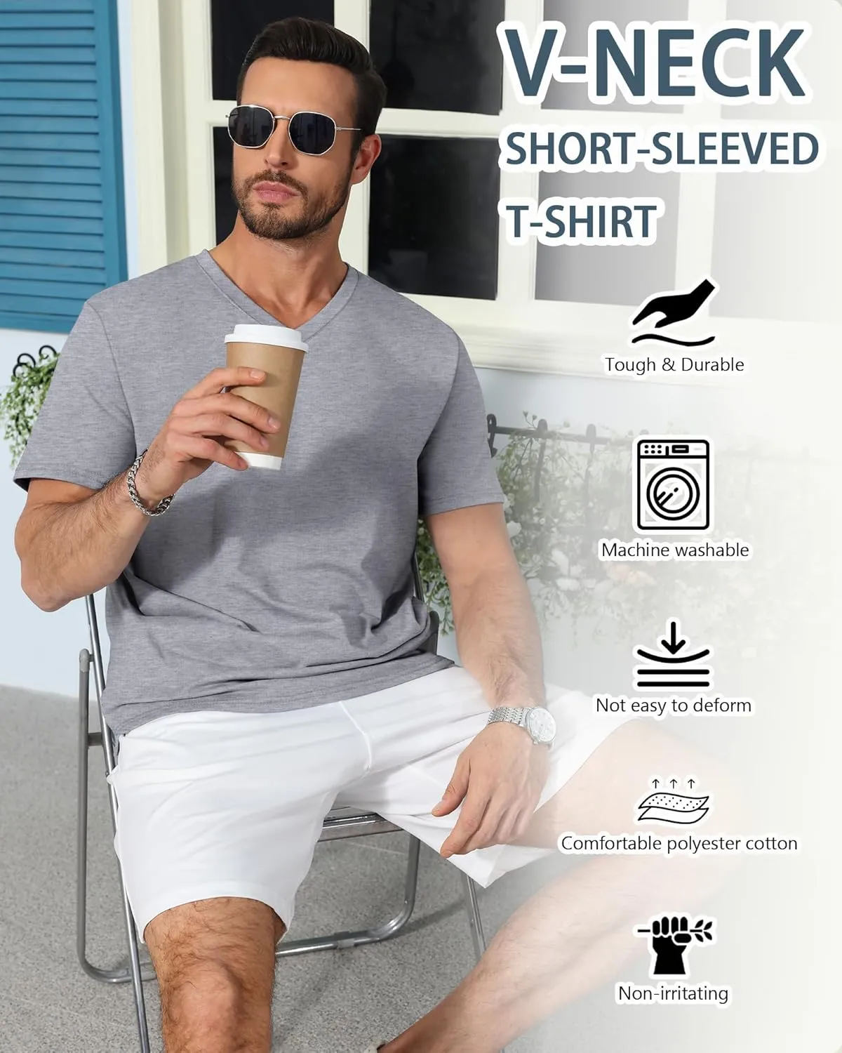 Neer 3 Pack Men's Big and Tall T-Shirts Casual V Neck Short Sleeve 30% Cotton Tee Shirt Summer Basic Soft Fitted Solid Tops