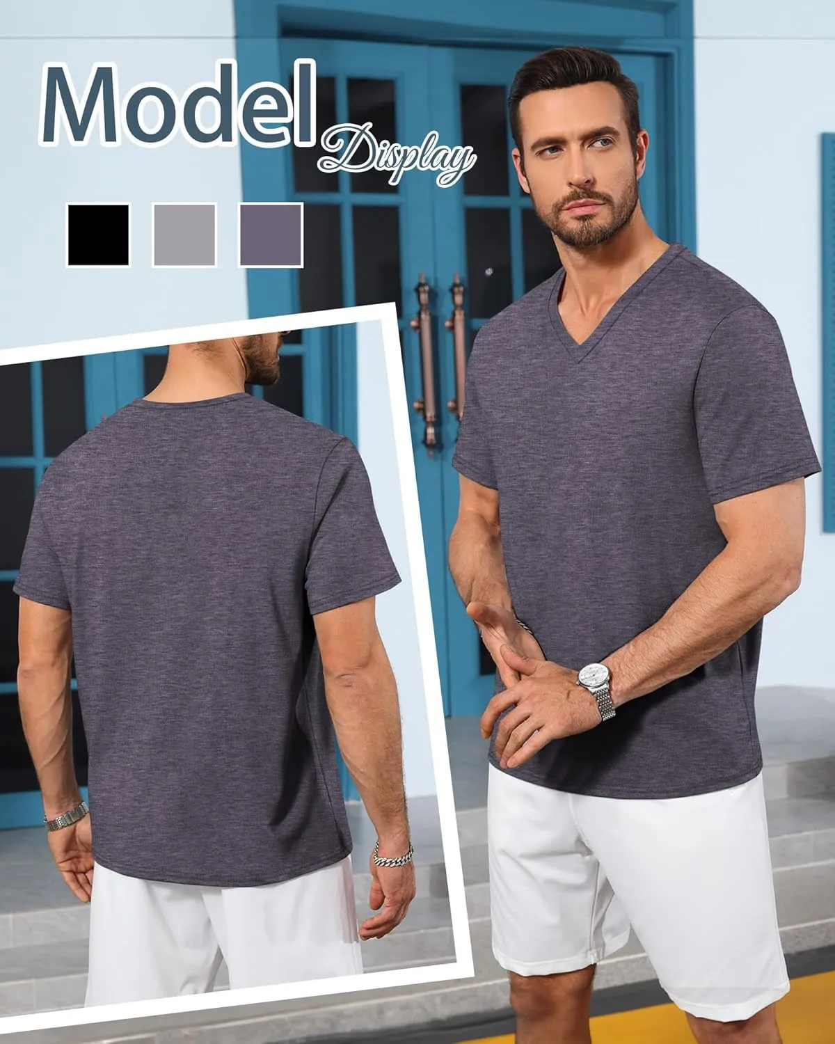 Neer 3 Pack Men's Big and Tall T-Shirts Casual V Neck Short Sleeve 30% Cotton Tee Shirt Summer Basic Soft Fitted Solid Tops