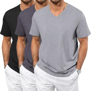 Neer 3 Pack Men's Big and Tall T-Shirts Casual V Neck Short Sleeve 30% Cotton Tee Shirt Summer Basic Soft Fitted Solid Tops
