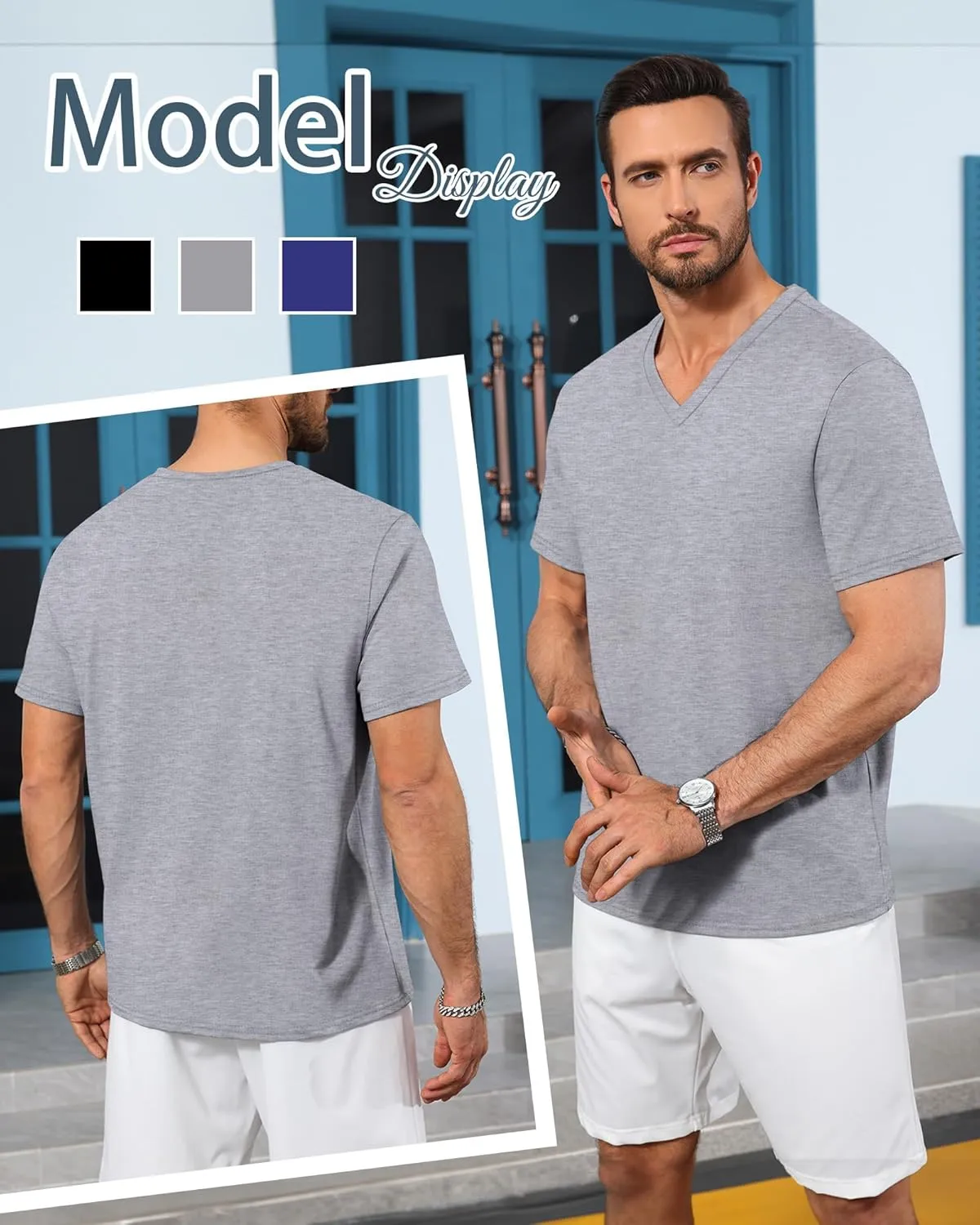 Neer 3 Pack Men's Big and Tall T-Shirts Casual V Neck Short Sleeve 30% Cotton Tee Shirt Summer Basic Soft Fitted Solid Tops
