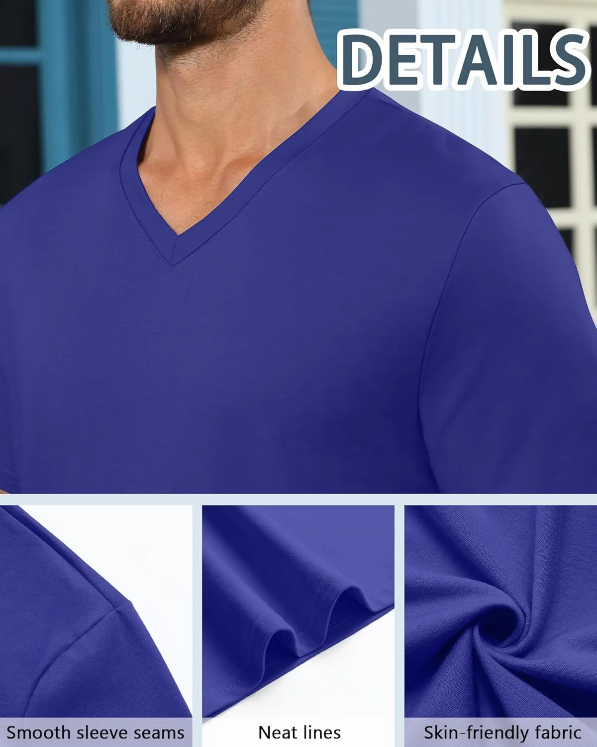 Neer 3 Pack Men's Big and Tall T-Shirts Casual V Neck Short Sleeve 30% Cotton Tee Shirt Summer Basic Soft Fitted Solid Tops