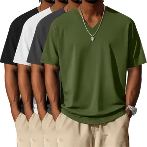 Neer 4 Pack Men's Big and Tall V Neck T-Shirts Casual Short Sleeve Cotton Tee Shirt Plus Size Summer Basic Tops