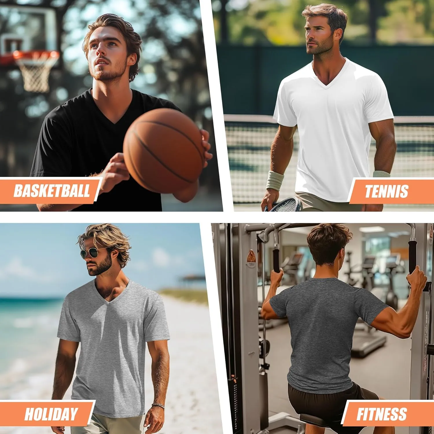 Neer 4 Pack Men's Big and Tall V Neck T-Shirts Casual Short Sleeve Cotton Tee Shirt Plus Size Summer Basic Tops